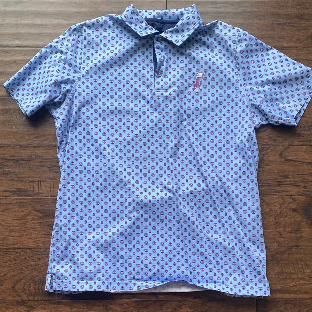 Bugatchi Blue and Red Patterned Polo Shirt